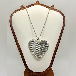 Rhinestone Heart Necklace Silver Sparkle Statement Pendant